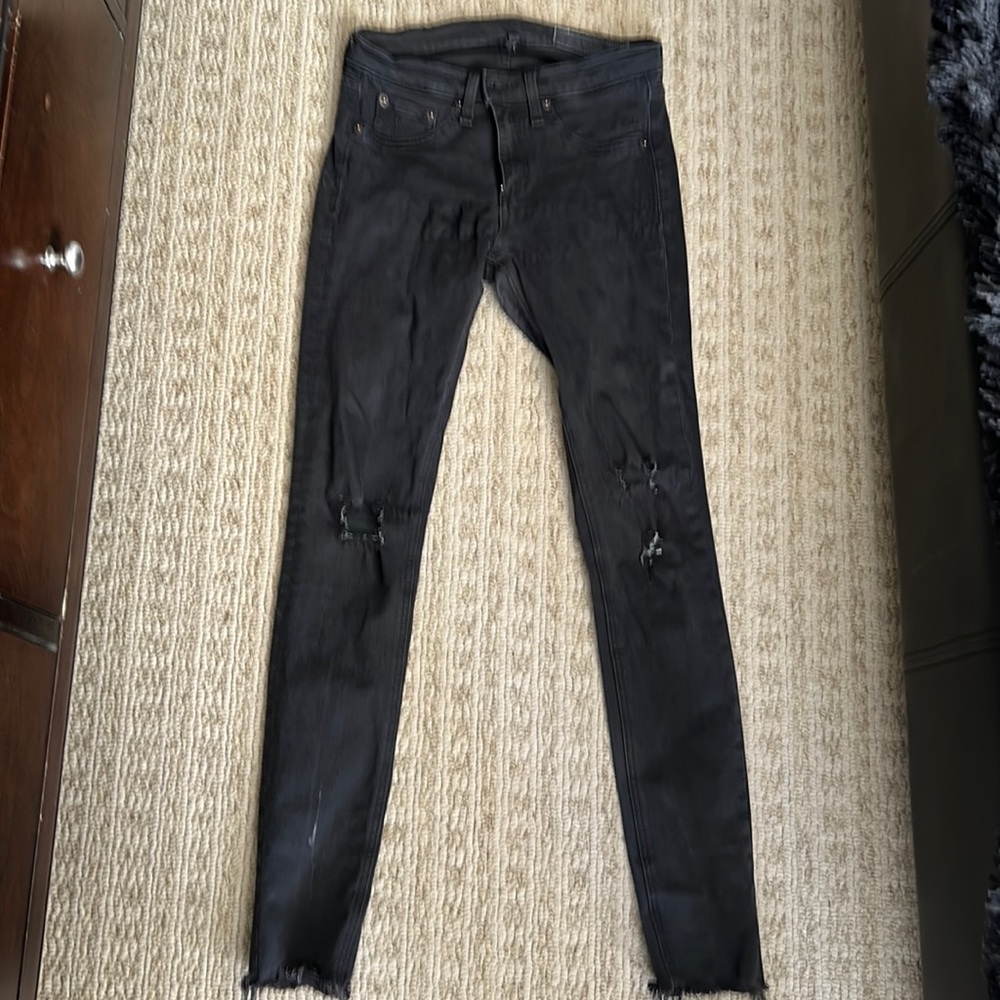 Rag & Bone black stretchy fortresses raw hem jeans sz 27